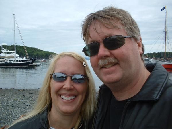 Shelly and I standing IN Bar Harbor, Maine
